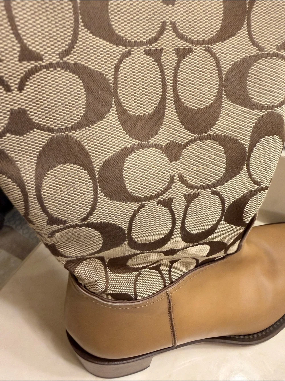 Coach Tan Logo-Panel Leather Knee Boots